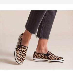 Kate Spade x Keds Leopard Print Calfs Hair/Leather Slip-on Sneakers sz. 6.5 $235